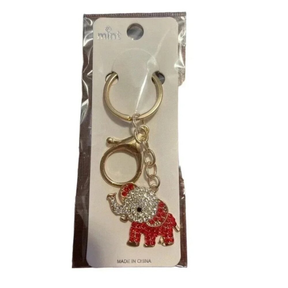 Elephant - Metal & Rhinestone Keychain -Trunk Up For Good Luck